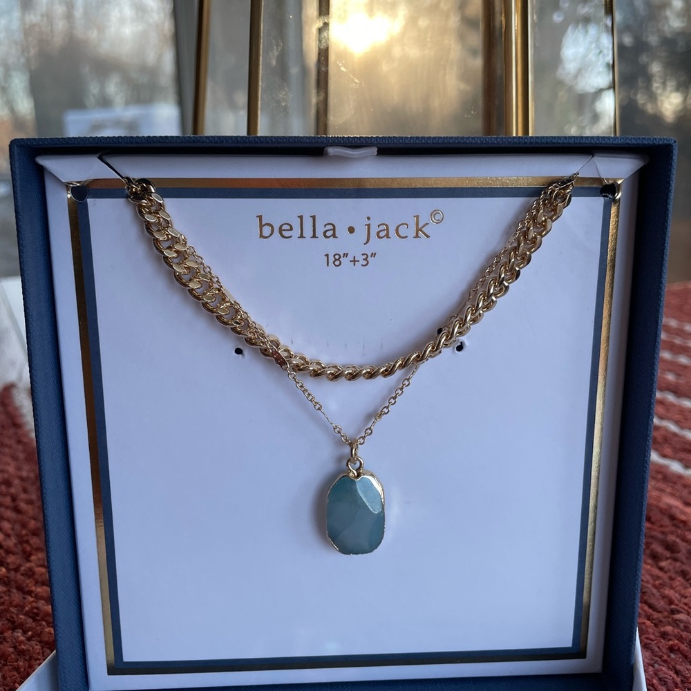 New in Box Double chain faceted semi-precious gold plated necklace